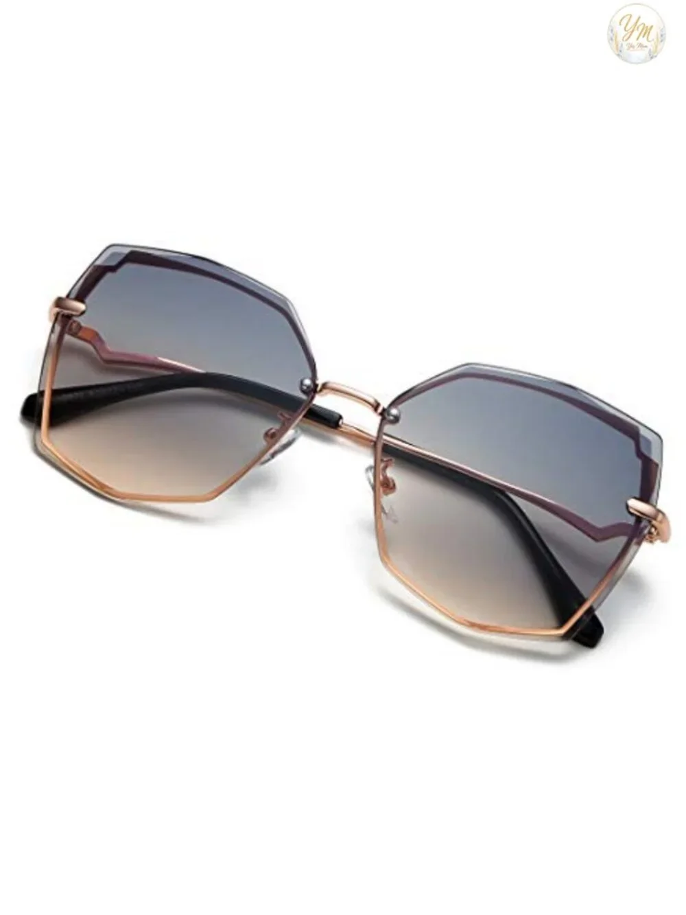Trendy Polygon Oversized Gradient Sunglasses Metal Frame UV400